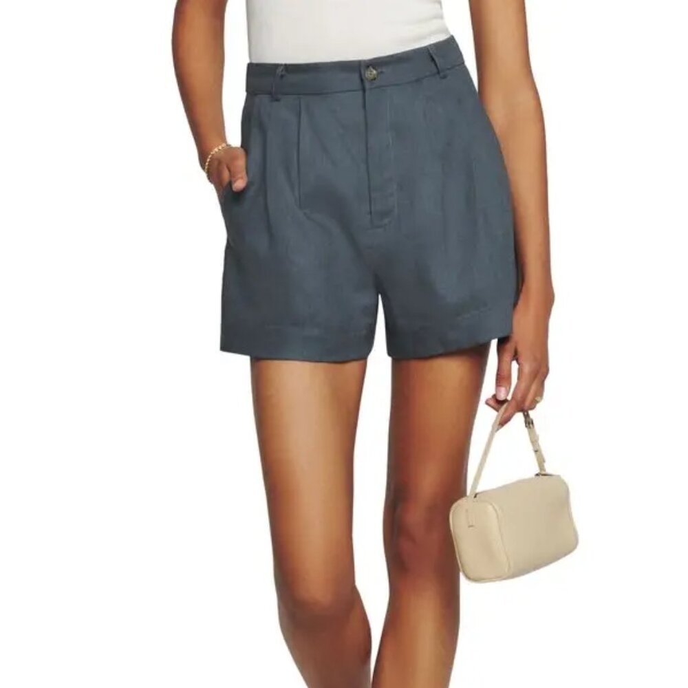 Reformation Mason Pleated Linen Shorts Slate